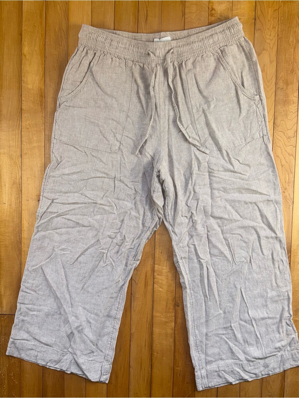 Cynthia Rowley Linen Blend Wide Leg Crop Pants Womens Large Beige Taupe